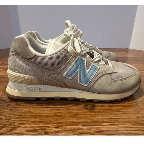 New Balance Women's 574 Suede Fashion Sneakers – Gray/Blue – Size 7.5 - Picture 2 of 9